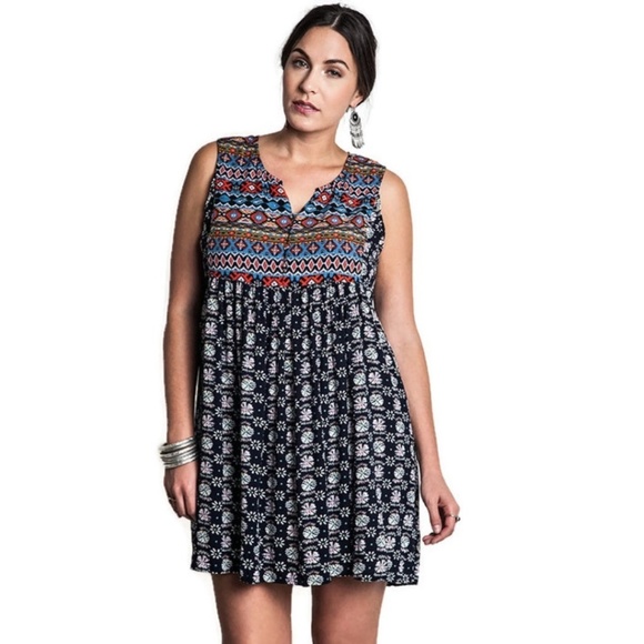 Two Elevens Boutique Dresses & Skirts - NAVY Mixed Sleeveless Printed Peasant Dress